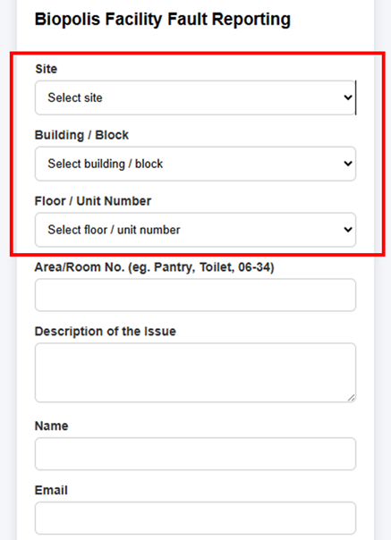 Sample Feedback Form with Cascading Locations